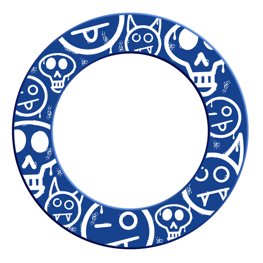 McDart Graffiti Emoji's Dartbord Surround Auf diesem Bild sieht man ein weiteres Dartboard-Surround mit blauen Graffiti-Smilies. Die Datei heißt 'MSF-A3_McDart_Graffiti_Smilies_Dartboard_Surround_Blau_2'.
