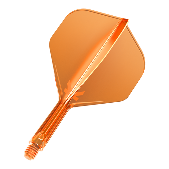 Target K-Flex No2 Standaard Vluchtsysteem - Neon Oranje Dies ist ein neonorangefarbener Dartflight mit einem integrierten Schaft. Er hat eine glänzende Oberfläche und eine standardisierte Form.