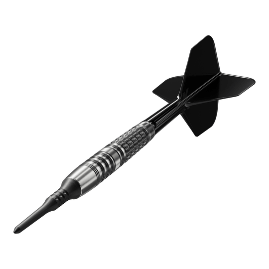 Target Japan Black Marque Lumiere GEN3 Soft Darts - 18,5 g Das Bild zeigt einen Target Japan Black Marque Lumiere GEN3 Softdart mit einem Gewicht von 18,5g. Der Dartpfeil hat ein elegantes, schwarzes Design und eine strukturierte Griffzone.