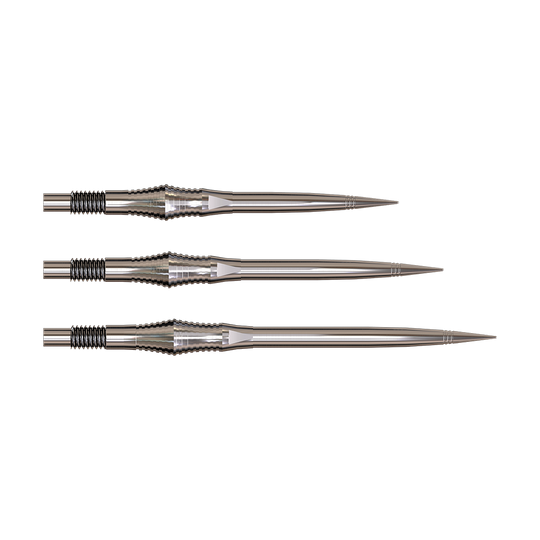 Harrows Quick Point Spire Elite Series Dartspitzen - Silber Dartspitzen der Spire Silver Elite Serie sind abgebildet. Sie sind silberfarben mit einer schlanken Form.