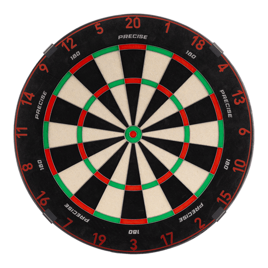 Precise 180 Endorphine Steel Dartbord met genummerde ring - Vervaagd rood Das Bild zeigt das Precise 180 Endorphine Steeldartboard mit Nummernring in Faded Red. Es handelt sich um eine hochwertige Dartscheibe mit rotem Farbverlauf.