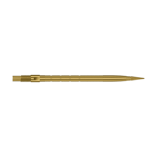 Das Bild zeigt Harrows Quick Point MicroRidge Dartspitzen in Gold, 40mm. Die Dartspitze ist einzeln dargestellt.
