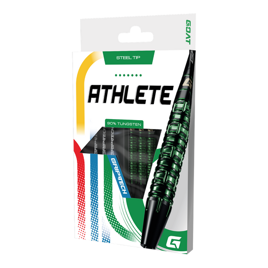 GOAT Athlete groene wolfraamstalen dartpijlen Dieses Bild stellt die GOAT Athlete Green Tungsten Steeldarts dar. Die Darts heben sich durch ihr grünes Design hervor.