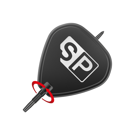 Target Swiss Point GRD Zwarte dartpunten Das Bild zeigt die Target Swiss Point GRD Black Dartspitzen. Die Dartspitze ist schwarz und trägt das weiße "SP"-Logo.