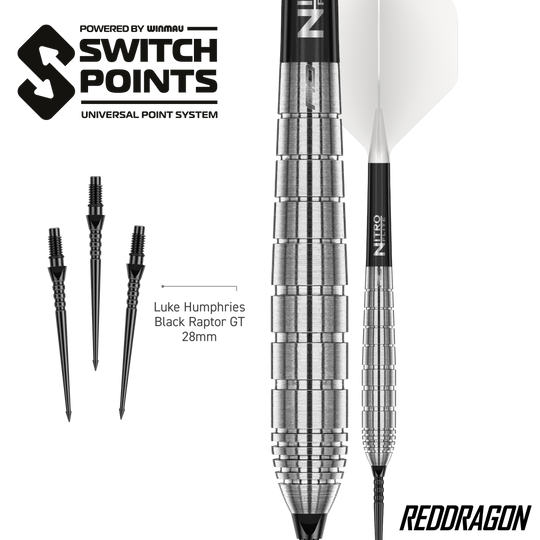 Red Dragon Luke Humphries TX1 Pioneer Switch Point stalen dartpijlen Das Bild zeigt die Red Dragon Luke Humphries TX1 Pioneer Switch Point Steeldarts. Diese Steeldarts sind hochwertig verarbeitet.