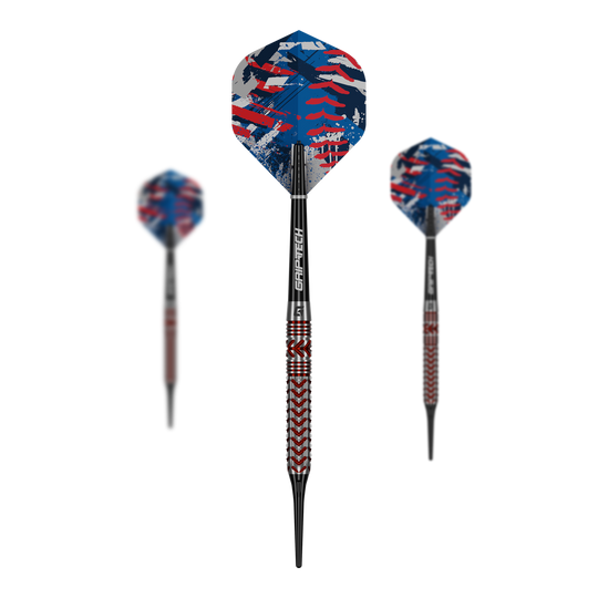 GOAT Curveball Soft Darts - 20 g GOAT Curveball Tungsten Softdarts - 20g werden auf diesem Bild gezeigt. Die Softdarts bestehen aus Tungsten und wiegen 20 Gramm.