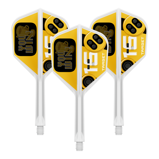 Auf dem Bild ist ein Set Dart Flights zu erkennen. Die Flights sind vom Typ Target K-Flex YouWin No6 und messen 26 mm.