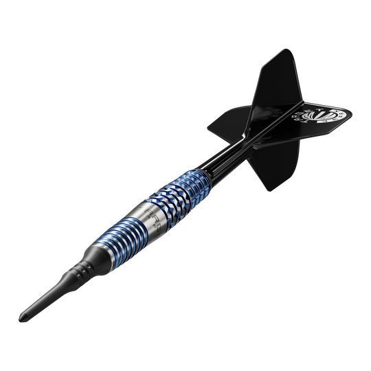 Target Japan Toru Suzuki Sereno GEN2 Soft Darts - 20g Dies ist ein Softdart mit einem schwarzen Flight und einem silber-blauen Barrel. Es handelt sich um das Modell "Target Japan Toru Suzuki Sereno GEN2 Softdarts - 20g".