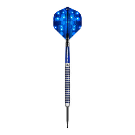 Mission ION Blue Silver stalen darts Das Bild zeigt die Mission ION Blue Silver Steeldarts. Die Darts sind in Blau und Silber gehalten.