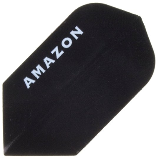a11 Das Bild zeigt ein schwarzes Dart-Flügelchen mit der Aufschrift "AMAZON". Es handelt sich um das Produkt "Amazon Flights A11".