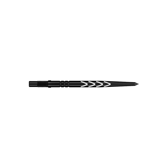 Shot Turbo Points Dart Tips Michael Smith - Zwart Zu sehen sind zwei schwarze Dartspitzen, jeweils mit schmalem Aufsatz. Das Produkt ist für den Austausch geeignet.