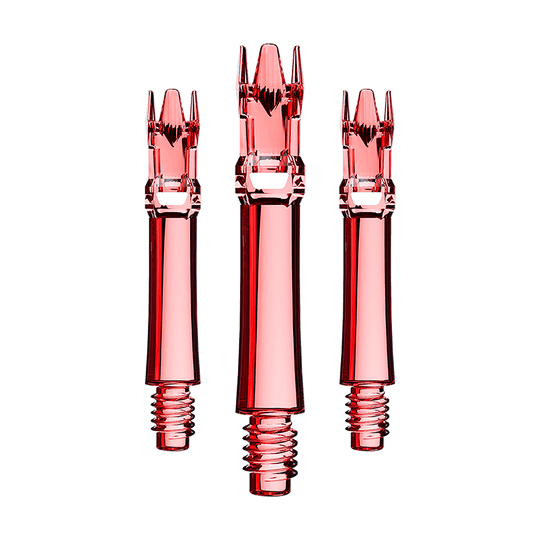 L-Style L-System vervangingsschachten - Helderrood Ein Set aus roten transparenten Ersatzshafts ist dargestellt. Die Shafts sind ordentlich angeordnet.