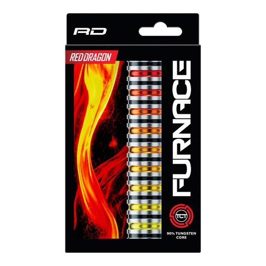 Red Dragon Oven Stalen Darts Abgebildet sind die Red Dragon Furnace Steeldarts. Die Darts liegen nebeneinander und zeigen ihr markantes Design.