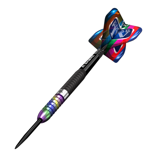 Missie Matt Edgar Steeldarts Dieses Bild zeigt einen Mission Matt Edgar Steeldart. Der Dartpfeil hat einen bunten Schaft und eine auffällige, farbenfrohe Flight.