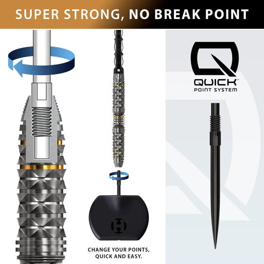 Harrow's Opus Quick Point stalen dartpijlen Harrows Opus Quick Point Steeldarts - 23g. Abgebildet ist ein Set hochwertiger Steeldarts mit 23 Gramm Gewicht.