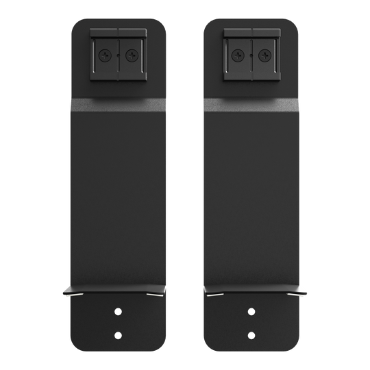 GranDarts Gran Eye Mag Mount-bevestiging Das Bild zeigt zwei schwarze Halterungen des Produkts "GranDarts GranEye Mag Mount Befestigung". Sie sind rechteckig und haben jeweils zwei kleine Befestigungslöcher unten und einen Befestigungsmechanismus oben.