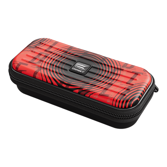 Target Takoma Stephen Bunting dartkoffer Das Bild zeigt das Produkt "Target Takoma Stephen Bunting Dartcase". Das Etui ist rot mit schwarzen Kreisen und hat einen Reißverschluss.