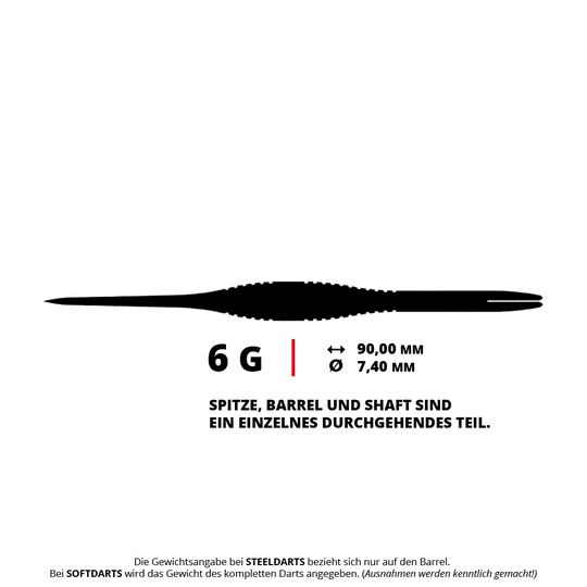 Caliburn TTD Complete Titanium T2 Silver stalen dartpijlen - 6 g Das Bild zeigt die Caliburn TTD Complete Titanium T2 Black Steeldarts - 6g. Die Steeldarts sind in dunklem Design und wiegen 6 Gramm.