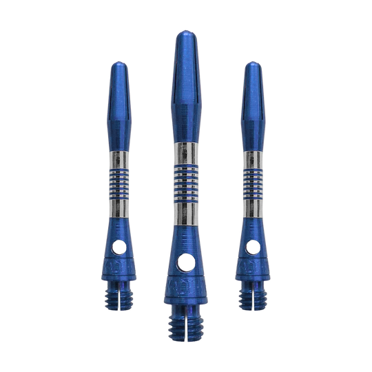 Bulls NL Cetra Aluminium Shafts - Blauw Dieses Bild zeigt blaue BullsNL Cetra Aluminium Shafts mit einer Länge von 34 mm. Es handelt sich um ein Set für Dartpfeile.