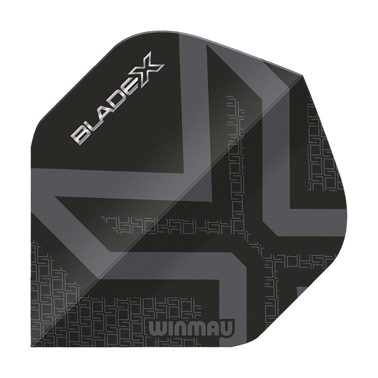 Winmau Prism Delta Blade X Metallic Black No2 standaard flights Dies ist ein Winmau Prism Delta Blade X Metallic Black No2 Standard Flights. Man sieht ein hochwertiges Dartflugblatt in schwarzem Metall-Look.