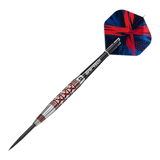 GOAT slaat met stalen dartpijlen Das Bild zeigt das Produkt GOAT Strikes Steeldarts. Es handelt sich um Steeldarts, die besonders für Präzisionsspiele geeignet sind.