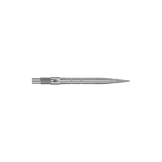 Harrows Quick Point Micro Ridge Dart Tips - Zilver Das Bild zeigt Dartspitzen mit MicroRidge Struktur in Silber mit einer Länge von 26 mm. Die Dartspitzen sind nebeneinander angeordnet.