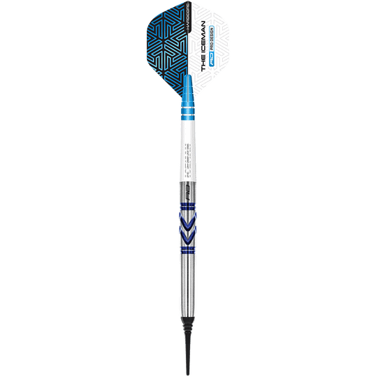 RD2542_Red_Dragon_Gerwyn_Price_Avalanche_Pro_Softdarts_1kf8AWnxIKTcpV Das Bild zeigt einen Red Dragon Gerwyn Price Avalanche Pro Softdart mit einem Gewicht von 20g. Der Dart hat blaue und silberne Akzente sowie eine auffällige Flight mit Muster.