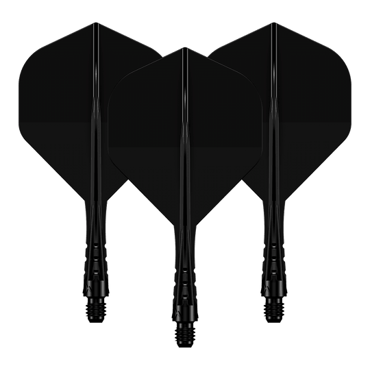 Mission Force 90 Vortex No2 Flight Shaft-systeem - Effen zwart Das Foto zeigt ein Set des Mission Force90 Vortex No2 Flight-Shaft-Systems in Solid Black mit 222 mm Länge. Die schwarze Farbgebung ist gut sichtbar.