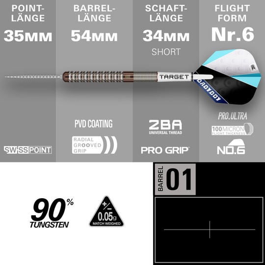 Target Adam Lipscombe Swiss Points stalen dartpijlen - 25 g Auf dem Bild sind Target Adam Lipscombe Swiss Points Steeldarts dargestellt. Diese Darts sind speziell für professionelle Anforderungen entwickelt.