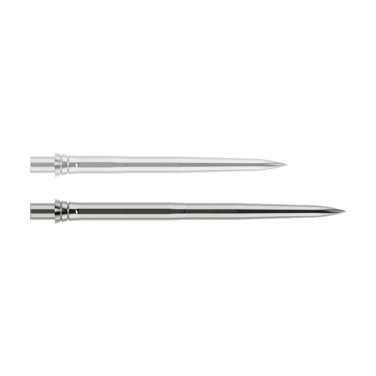 Caliburn EVO dartpunten - Glad - Zilver Abgebildet ist eine silberne Dartspitze mit einer Länge von 32mm. Die Spitze hat ein glattes Design und eignet sich für den Einsatz im Dartsport.