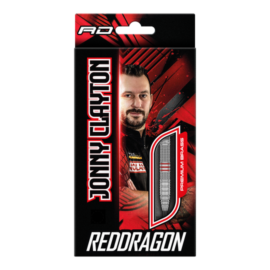 Red Dragon Jonny Clayton messing stalen dartpijlen - 21 g Red Dragon Jonny Clayton Brass Steeldarts - 21 g abgebildet. Die Darts sind für präzises Steeldart-Spiel geeignet.