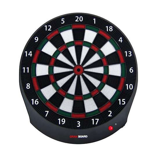 G00030_GranBoard_Dash_Green_Elektronisches_Dartboard_1 Das Bild zeigt das GranBoard Dash Elektronisches Dartboard. Es ist eine runde Dartscheibe mit farbigen Segmenten und einer digitalen Anzeige unten.