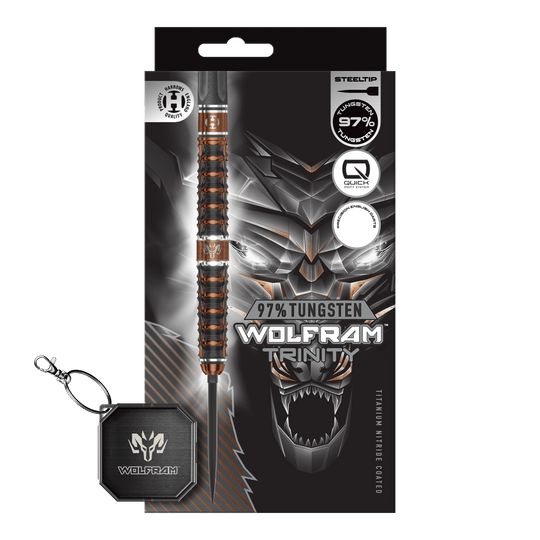 Harrows Tungsten Trinity Quick Point stalen dartpijlen Zu sehen sind die Harrows Wolfram Trinity Quick Point Steeldarts. Sie eignen sich ideal für professionelle Dartspieler.
