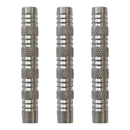 McDart Knurled Shark Softdart Barrels - 18g Hier sieht man McDart Knurled Shark Softdart Barrels - 18g als Set. Die Dart-Barrels sind silbern und haben ein markantes Rillenmuster.