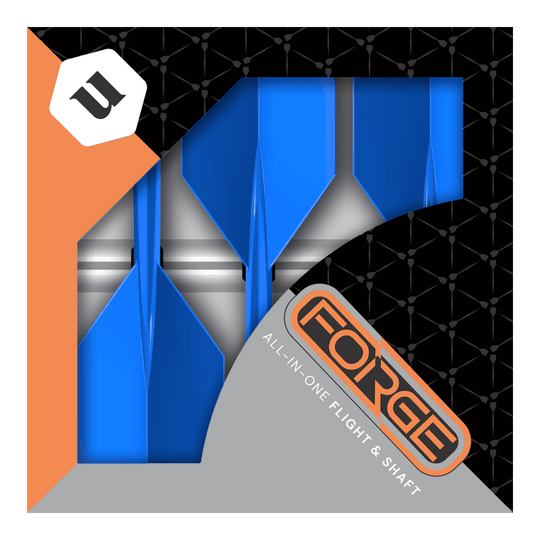 Unicorn Forge All In One Plus No2 Standaard Vluchten Blauw - Medium Dies ist eine Verpackung der „Unicorn Forge All In One Plus No2 Standard Flights Blau - Medium“. In der Schachtel befinden sich blaue Dart-Flights mit integriertem Schaft.