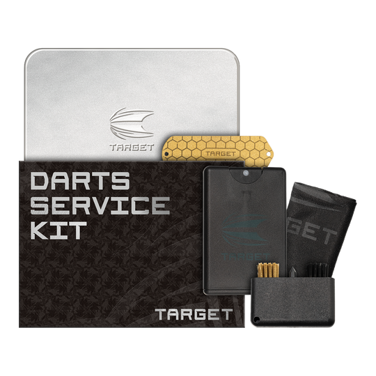 Target Dart Onderhoudsset Zu sehen ist das Target Dart Servicing Kit. Dieses Set enthält verschiedene Werkzeuge und Zubehör zum Warten von Darts.