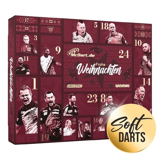 McDart Premium Adventskalender 2026 voor softdartspelers Zu sehen ist der McDart Premium Adventskalender 2026 für Softdart-Spieler. Der Kalender enthält exklusive Überraschungen rund um Softdarts.