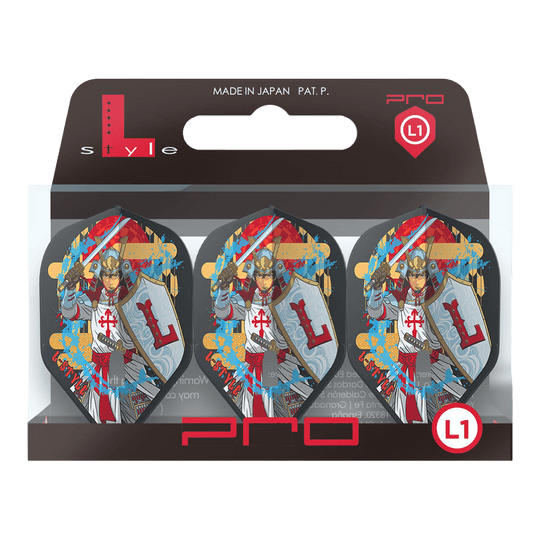 L-Style Ryan Searle Signature V4 Clear White L1PRO Flights Kopie Zwei L-Style Robert Marijanovic V3 Black L1PRO Flights sind nebeneinander platziert. Die schwarze Struktur und die Form fallen ins Auge.