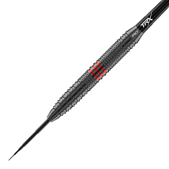 Red Dragon Jonny Clayton Core Brass Steeldarts - 21 g Hier ist ein Red Dragon Jonny Clayton Core Brass Steeldart - 21g aus einer anderen Perspektive zu sehen. Zu erkennen sind die goldenen und silbernen Details sowie ein roter und schwarzer Flight.