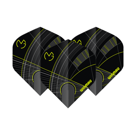 Winmau Prism Delta MvG Zwart Groen Nr. 2 Standaardvluchten Das Bild zeigt die Winmau Prism Delta MvG Black Green No2 Standard Flights. Diese Flights sind in Schwarz und Grün gehalten und für Darts geeignet.
