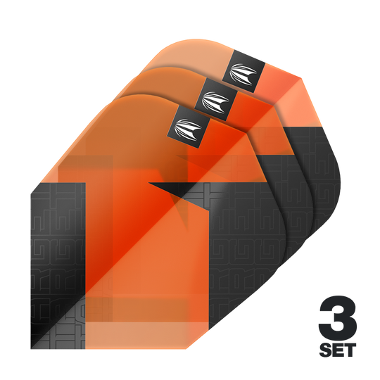 Target Pro Ultra TAG Orange Ten-X standaardvluchten - 3 sets Das Bild zeigt drei Sätze der Target Pro Ultra TAG Orange Ten-X Standard Flights. Die Flights sind in Orange und Schwarz gehalten und besitzen ein markantes Design.