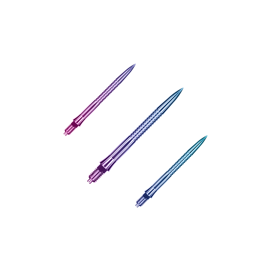 Caliburn EZ-EVO dartpunten - Gegroefd - Regenboog Das Bild zeigt EVO205 Caliburn EZ-EVO Dartspitzen Grooved Rainbow 28mm als Set. Es handelt sich um mehrfarbige Dartspitzen mit Rillenstruktur.
