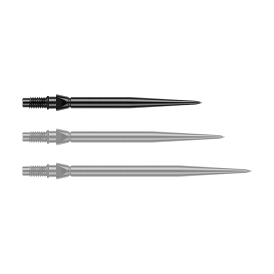Winmau Switch Point gladde stalen dartpunten - zwart Schwarze Steeldartspitzen in glatter Ausführung, 26 mm lang. Ein Produktfoto von Winmau Switch Point Steeldartspitzen.