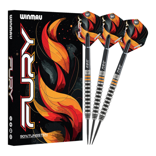 Winmau Fury stalen dartpijlen - 22 g Gezeigt werden die Winmau Fury Steeldarts - 22g. Diese hochwertigen Steeldarts sind für anspruchsvolle Spieler konzipiert.