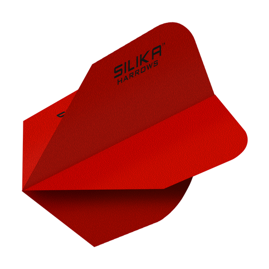 Dies ist ein rotes Dartflight mit der Aufschrift "Silika Harrows". Es hat eine solide und robuste Kristallbeschichtung für besondere Haltbarkeit.