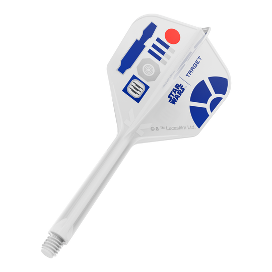 Das Bild zeigt ein Produkt mit dem Dateinamen 410512_Target_StarWars_KFlex_R2D2_No6_Flights_Medium_33mm_1. Es dürfte ein Dart-Flight im Star Wars Design sein.