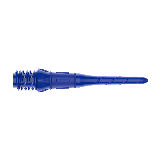 Premium Lippoints (30er Pack) - Spitzen Das Bild zeigt eine blaue Dartspitze aus Kunststoff. Die Spitze hat mehrere Kerben und eine strukturierte Oberfläche für besseren Halt.