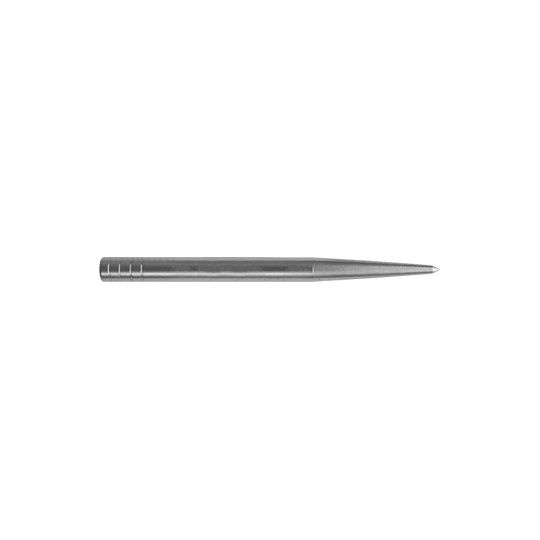 Condor Beak Point Zonder Cut darttips Das Bild zeigt eine silberne Dartspitze, die lang und schmal ist. Sie hat keine zusätzlichen Schnitte und misst 32 mm in der Länge.