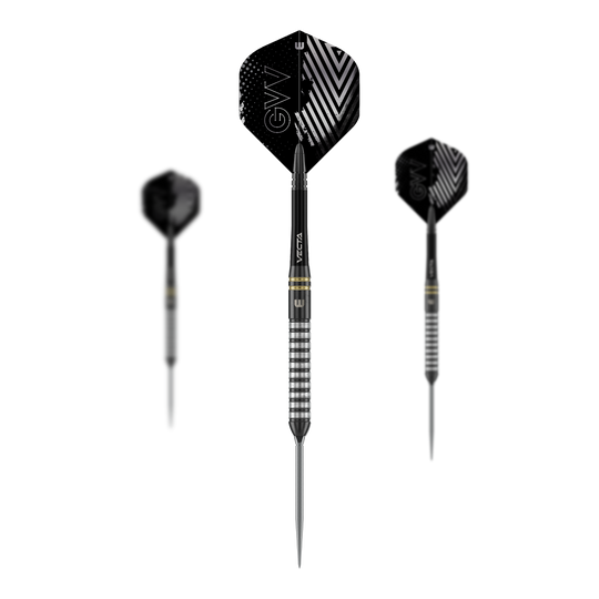 Winmau Gian Van Veen TS Switch Point stalen dartpijlen Zu sehen sind Winmau Gian Van Veen TS Switch Point Steeldarts als Set. Das Bild zeigt mehrere Darts nebeneinander.