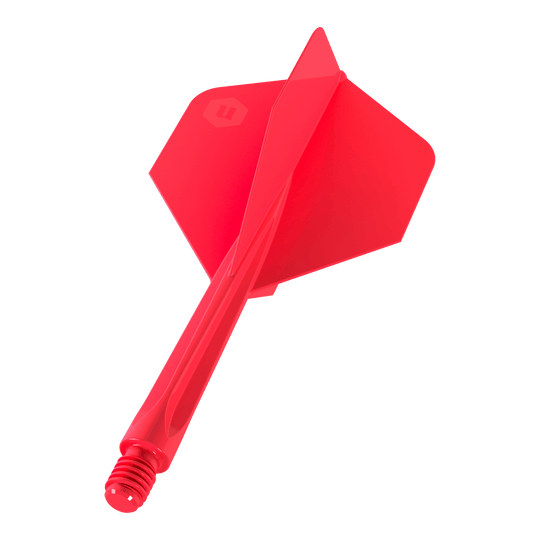 Unicorn Forge All In One Plus No2 Standaard Vluchten Rood - Medium Das Bild zeigt einen roten Dartflügel mit Schaft der Marke "Unicorn Forge All In One Plus No2 Standard Flights Rot - Medium". Er besteht aus einem Stück und ist für den Einsatz in Dartpfeilen gedacht.